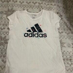Adidas White Tee with Multicolor Logo